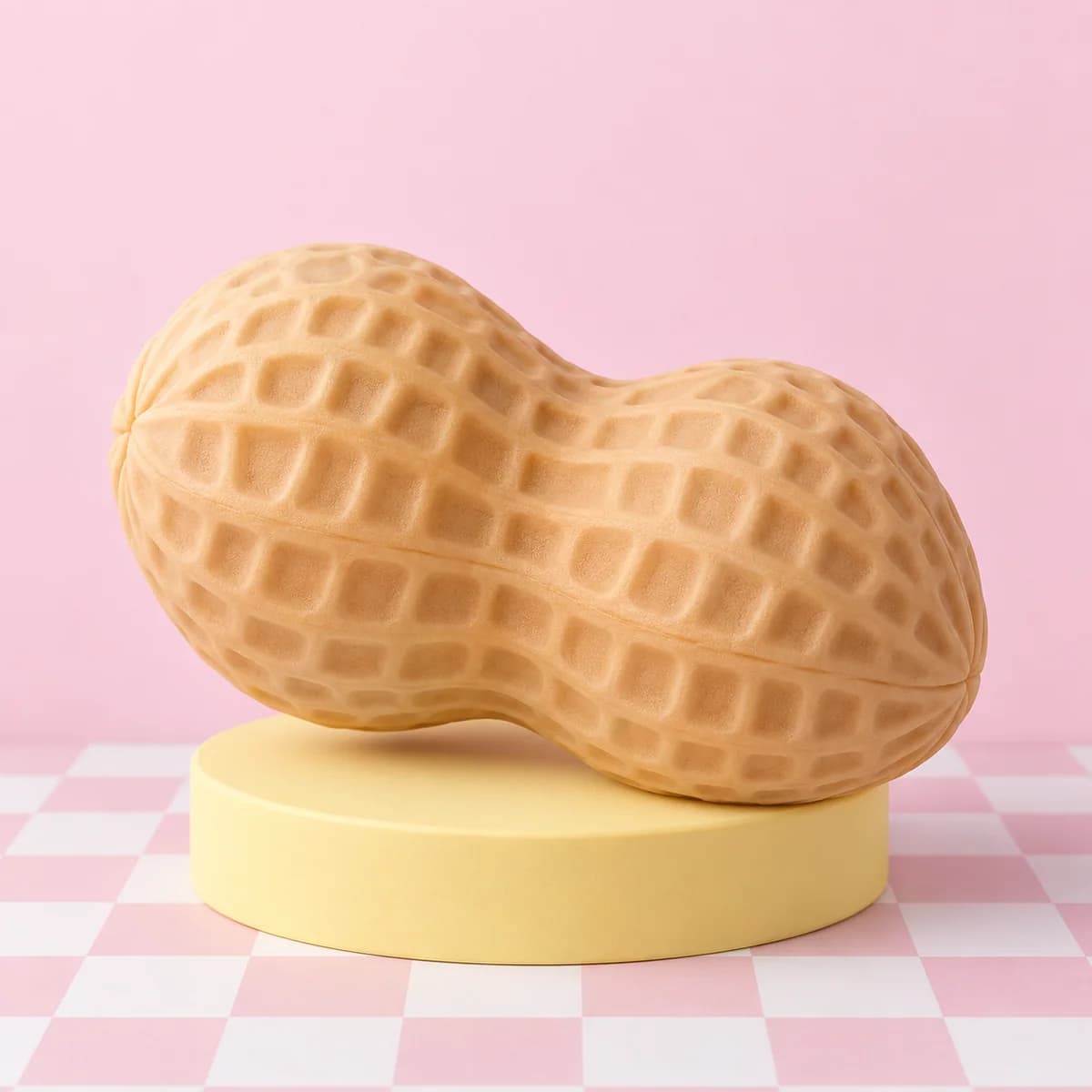 Tan two-lobed peanut-shell shape with a narrow waist and small embossed dimples across its shell in the HeySquishy pastel studio.