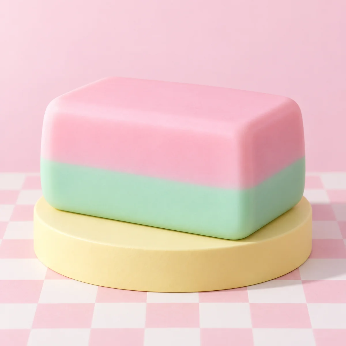 Pastel pink and mint-green butter-stick squishies with softly beveled edges in the HeySquishy pastel studio.